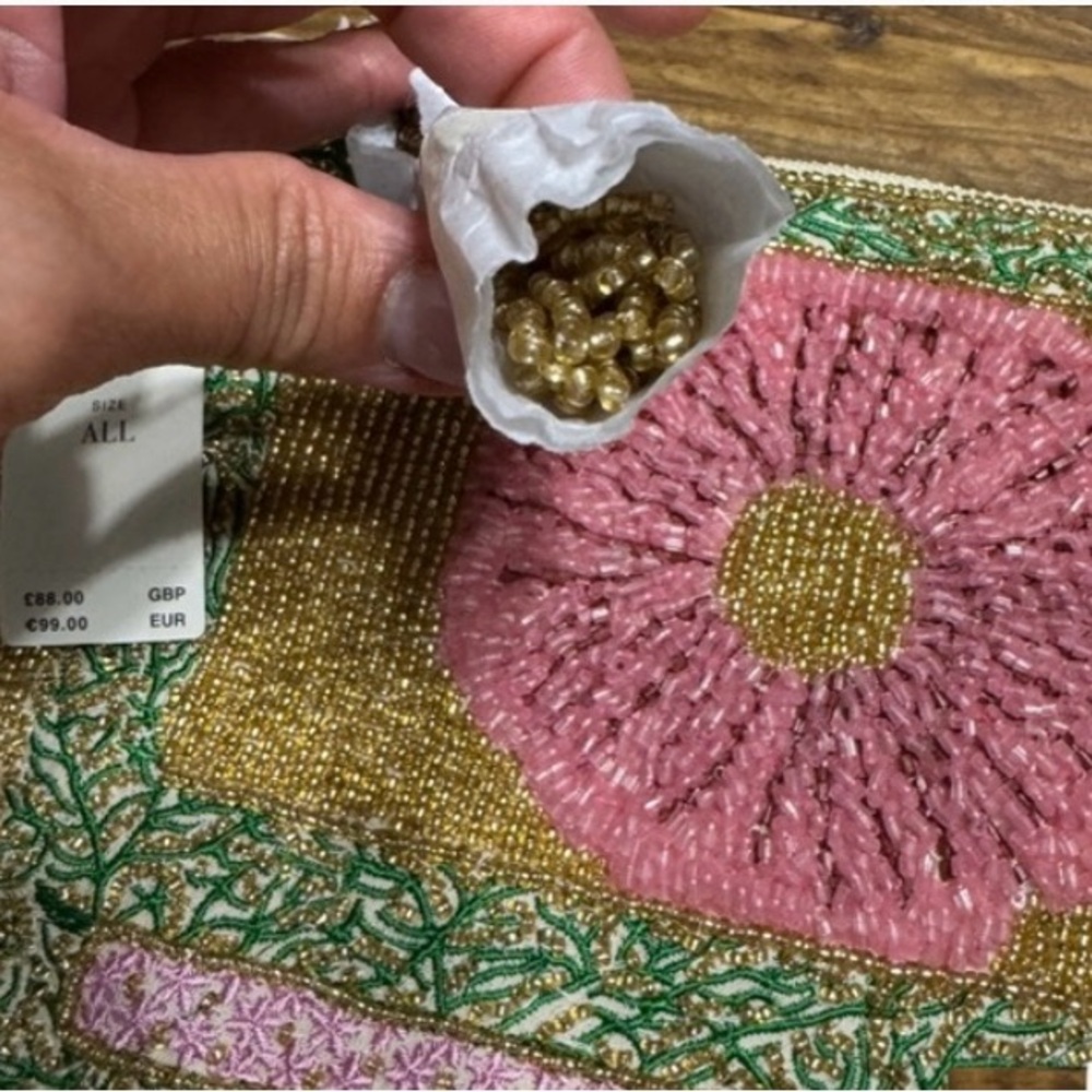 NWOT Retail price $90 Anthropologie Pink and Gold Beaded Clutch